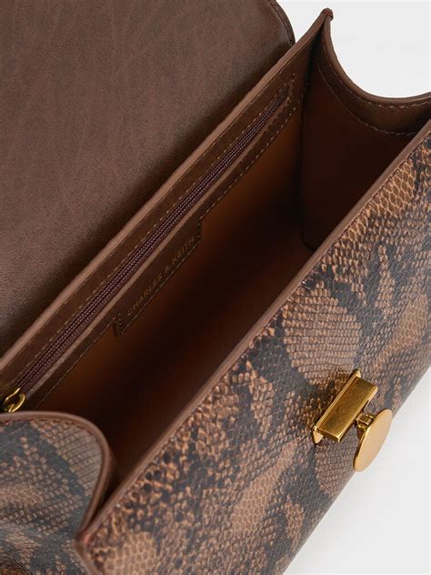 Ebba Snake Print Chain-Strap Bag - Brown - CHARLES & KEITH IN