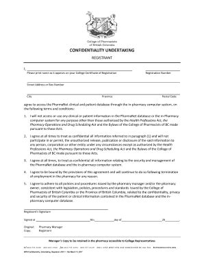 Confidentiality Undertaking for Pharmacy Registrant - Blank Fillable ...