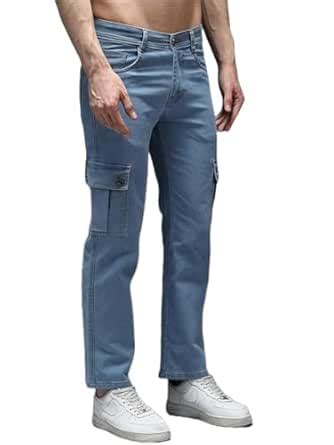 Buy DENIMLOOK Men Relaxed Fit Mid Rise Straight Fit Men’s Cargo Jeans ...
