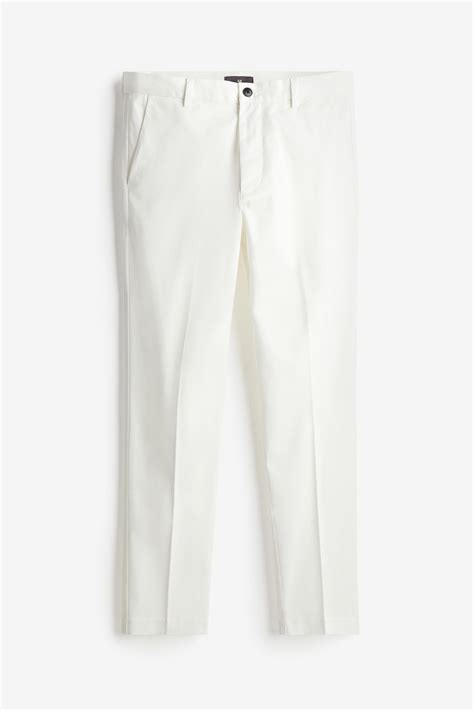Slim Fit Cotton trousers - White - Men | H&M IN