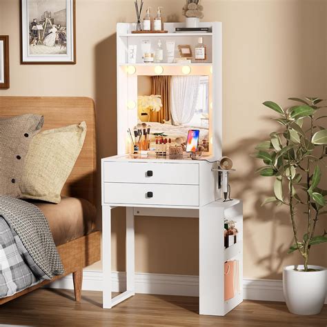 PAKASEPT Small Vanity Desk with 3 Adjustable Lighted Mirror, Makeup ...