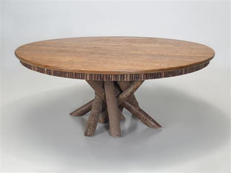 Round Rustic Oak Hand-Scraped Dining Table (8) Matching Chairs Made in ...