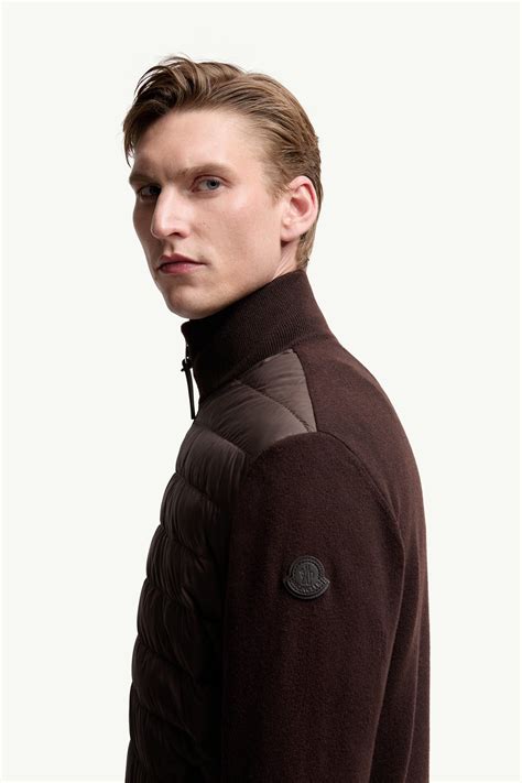 Brown Padded Wool & Cashmere Zip-Up Cardigan - Sweaters & Cardigans for ...