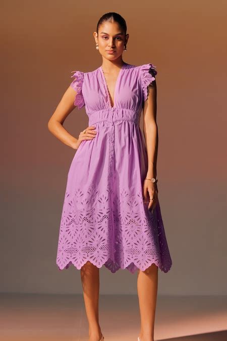 Buy Purple Cotton Embroidery Plunge Neck Estella Broderie Anglaise ...