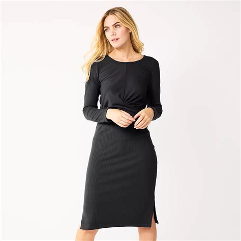 Petite Nine West Twist-Front Long Sleeve Midi Dress