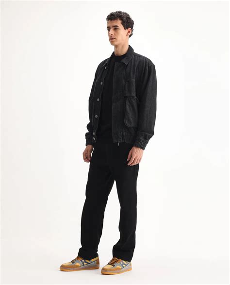 Rare Rabbit Men's Rosic Black Cotton Plain Morris Regular Fit Jeans