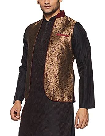 Buy Manu Men's Banded Collar Art Silk Jacket (8903035297679_J952383-307 ...