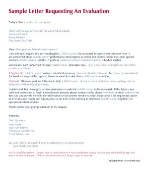 Fillable Online Sample Letter Requesting An Evaluation Fax Email Print ...