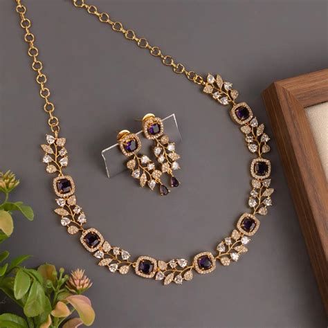 Gold-Toned Leaf Designed AD Stone Necklace 1449 – URVASI LADIES NOVELTIES