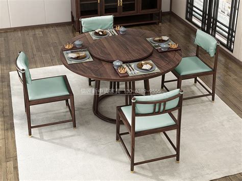 新中式简约禅意实木餐桌 新中式圆形实木餐桌椅 新中式餐桌椅组合（2）_儒匠家具