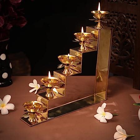 Buy ServDharm 5 Steps Decorative Brass Diya for Puja Online at Low ...