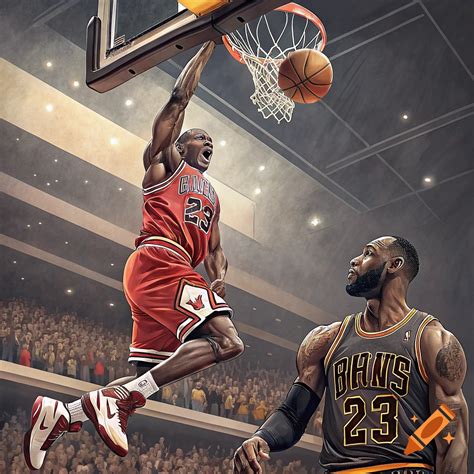 LeBron James dunked on by Michael Jordan on Craiyon