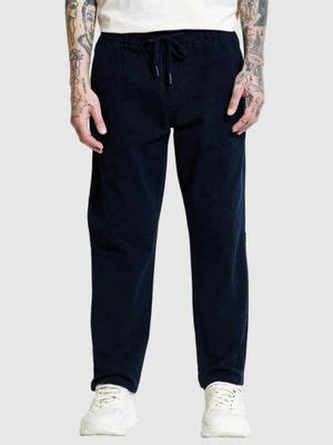 Buy Snitch Men Navy Blue Solid Trouser (28) Online