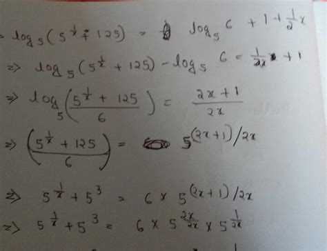 (1/2x)+1+log6 base5=log(5^(1/x)+125) find x - Brainly.in