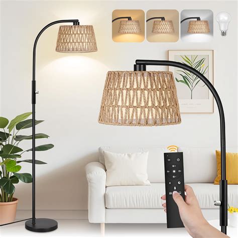 ROTTOGOON Arc Rattan Floor Lamps for Living Room with 3 Color ...