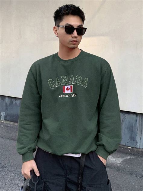 DAZY Men's Minimalist Canadian Graphic Print Crew Neck Long Sleeve ...