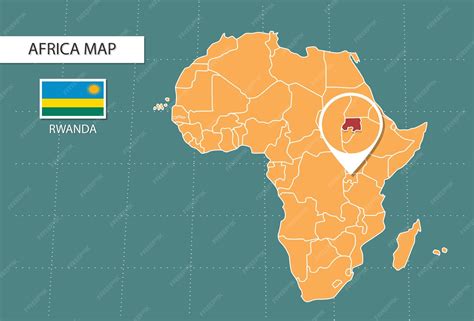 Premium Vector | Rwanda map in Africa zoom version icons showing rwanda location and flags