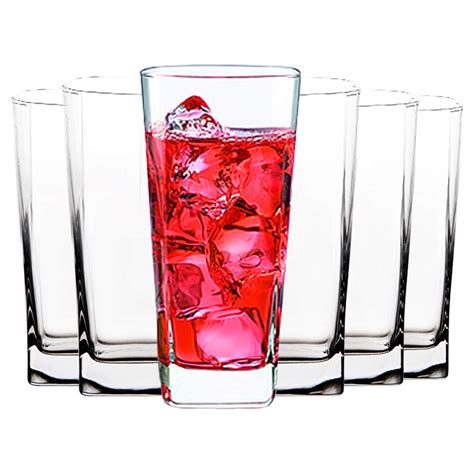 Tebery 6 Pack Heavy Base Square Highball Glass 9oz Drinking Glasses for ...