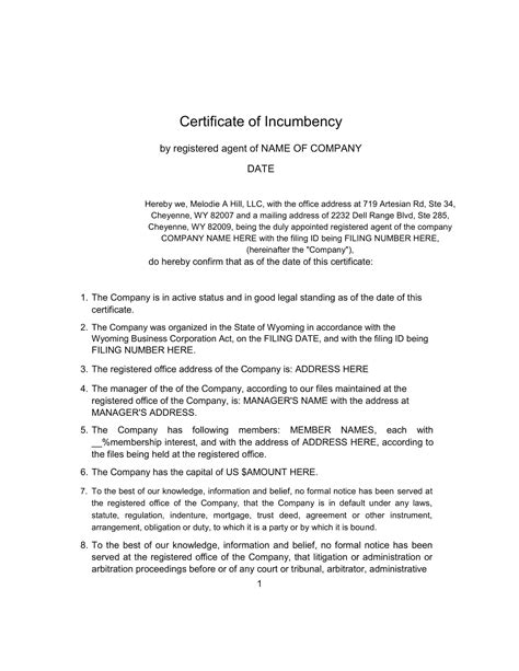 Free Printable Certificate Of Incumbency Templates [Word, PDF]