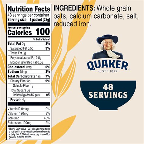 Quaker Instant Oatmeal Original Calories Nutrition Instant Oatmeal