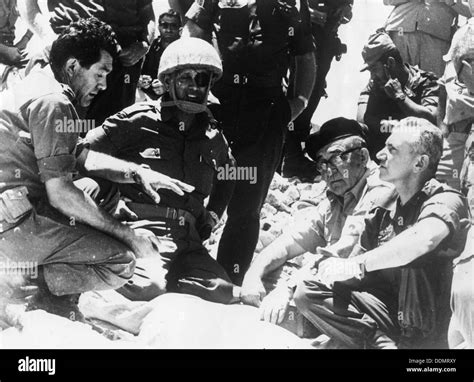 Levi Eshkol (1895-1969), Israeli Prime minister, with General Dayan ...