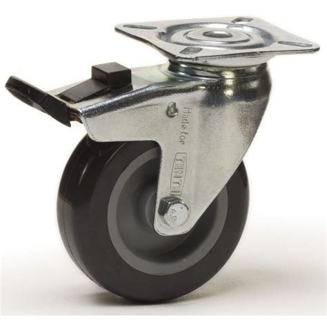 Roulette pivotante à frein diamètre 75 mm caoutchouc gris - 60 Kg