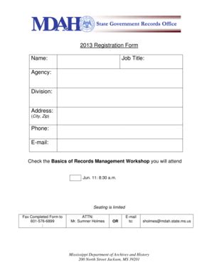 Fillable Online Records Management Training Registration Form ...