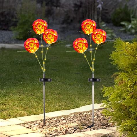 Cevemin 3 LED Solar Flower Stake Lights - Waterproof Plastic Outdoor ...