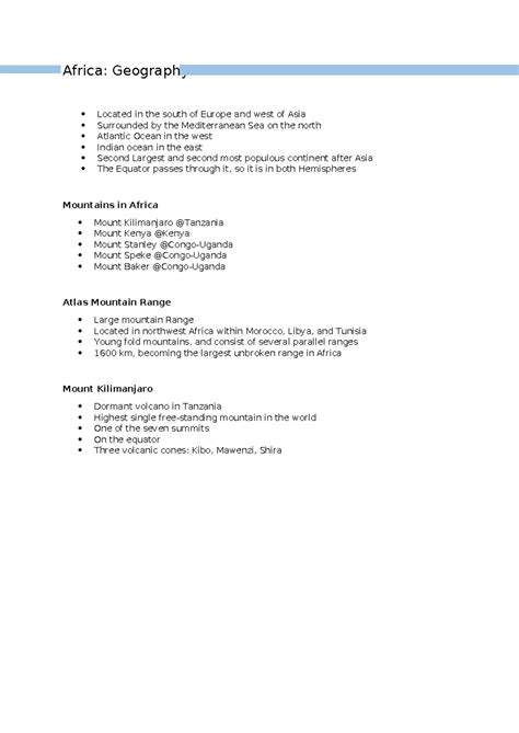 Geography Notes - wcefwcfwe - Africa: Geography UT Located in the south ...