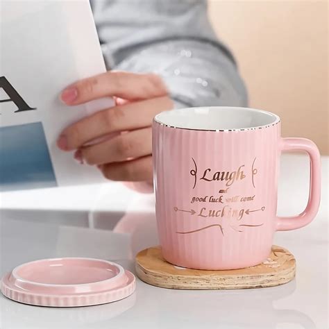 Buy BonZeal Ceramic Printed Coffee Mug with Lid Pink 350 ml Birthday ...