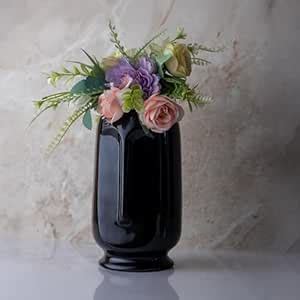 Buy AMHSUS Modern Black Ceramic Flower Vase for Home Decor | Glossy ...