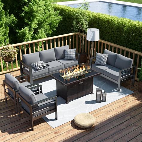 Amazon.com: Amopatio Patio Furniture Set with Fire Pit Table, 8 Pcs ...