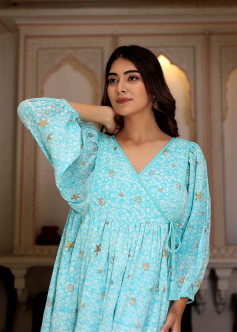 Josephine Turquoise Wrap Around Midi Dress – thejaipurart.com