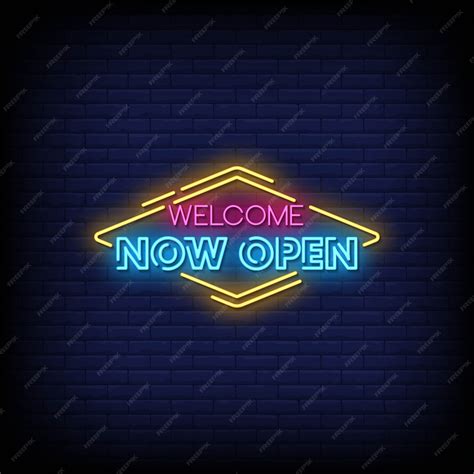 Welcome now open neon signs style text | Premium Vector