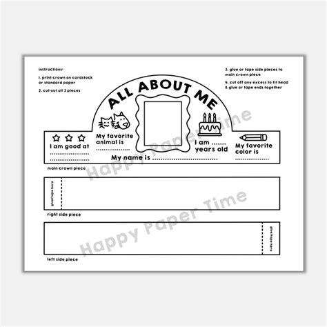 All About Me Paper Crown Headband Hat Printable Back To School Craft ...