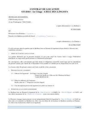 Remplissable En Ligne CONTRAT DE LOCATION STUDIO - 1er Etage - 6 RUE ...