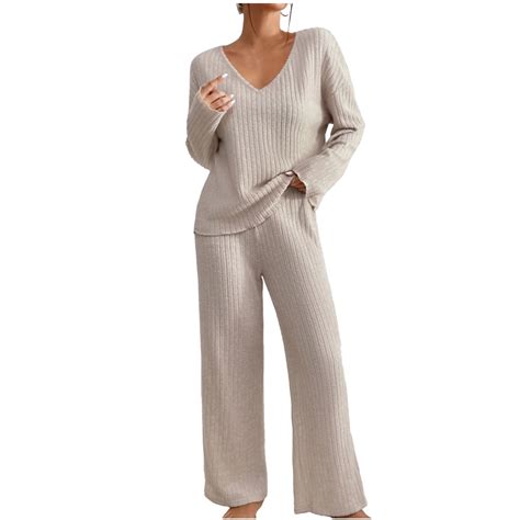 Posijego Women Two Piece Knit Lounge Set Long Sleeve Sweater Top and ...