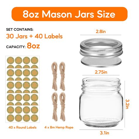 Snapklik.com : SZUAH 30 Pack Glass Mason Jars 8 Oz