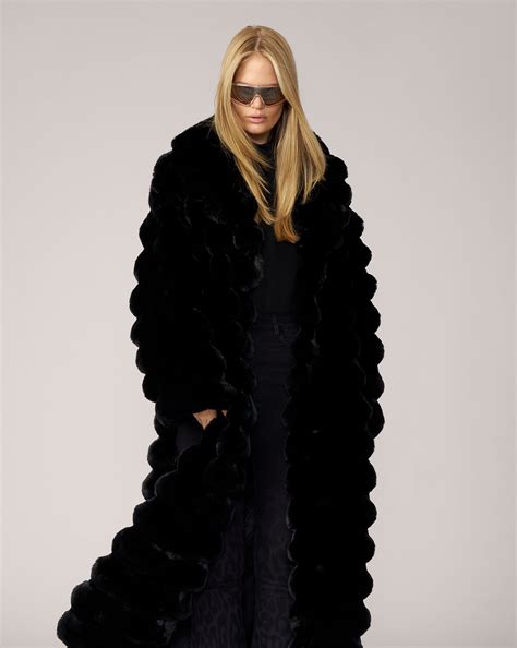 Adrienne Landau Black Floor Length Faux Fur Coat