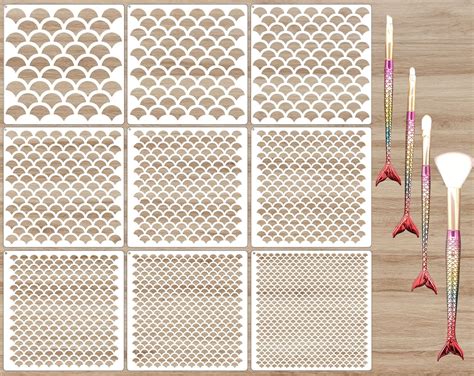 9 Pieces Mermaid Scale Stencil - Reusable Mermaid Face Makeup Stencils ...