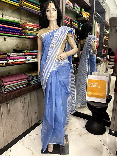 SP23A031 Blue White Block Printed Kota Doria Saree – Paarijaatham.com