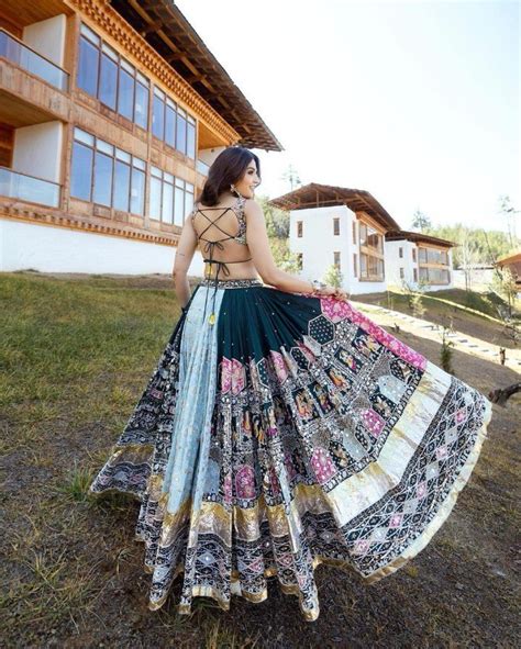 BLUE PINK Lehenga Choli With Mirror Work And Attached Blue Dupatta ...