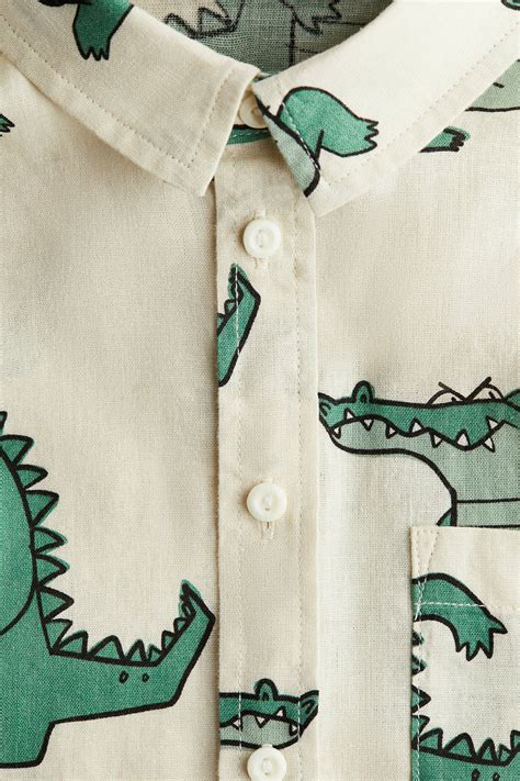 Light beige/Alligators Linen-blend shirt for kids | H&M IN