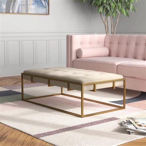 Rectangular Shaped Classic Velvet Ottoman with Golden Metal Finish ...