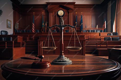 Premium Photo | Courtroom with scales of justice and gavel in place ready for judge to deliver ...