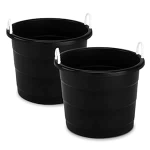 HOMZ Plastic Utlity Rope Handle Tub, 17 Gallon (Standard), Black, 2 ...