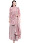 Buy Pink Crepe Floral Mandarin Collar Printed Kurta And Sharara Set For ...
