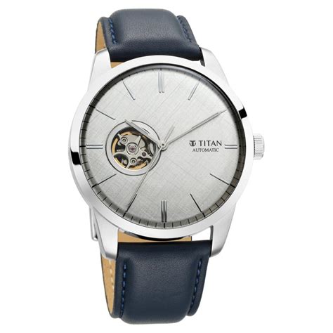 Buy Online Titan Automatic Silver Dial Leather Strap Watch for Men ...