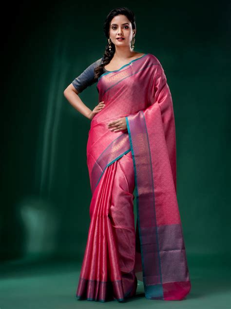 Pink Organza Handwoven Soft Saree With Texture Design – Charukriti