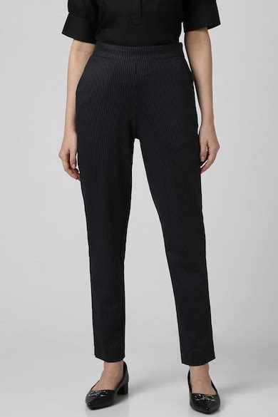 Buy Women Black Stripe Formal Regular Fit Trousers Online - 939269 ...